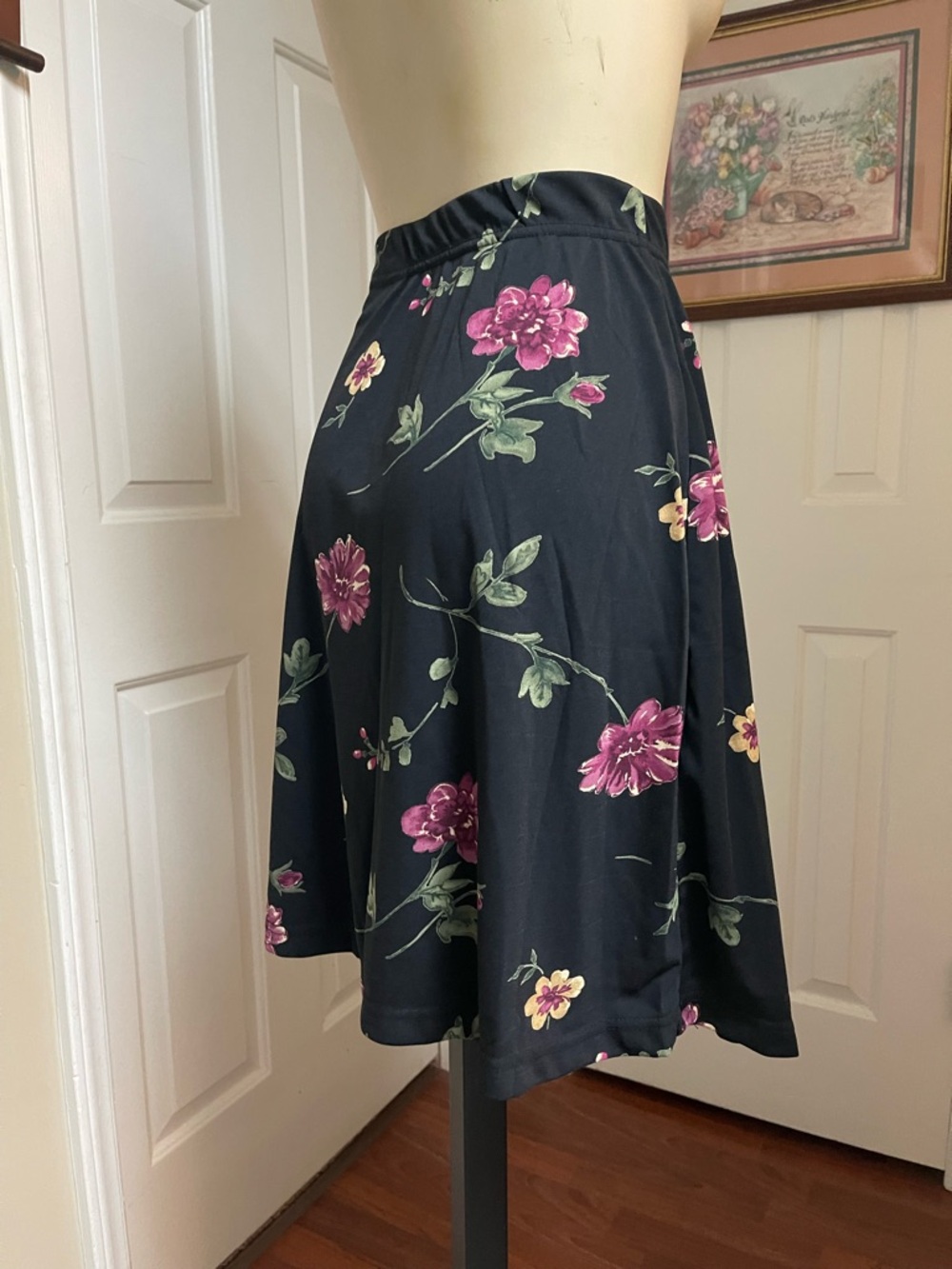 kathy ireland Black Skater Skirt with Pink and Cream Floral Motif - Picture 4 of 7